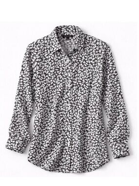 Michael Kors Floral Blouse Cotton Button Front Blue Long Sleeve S NWT